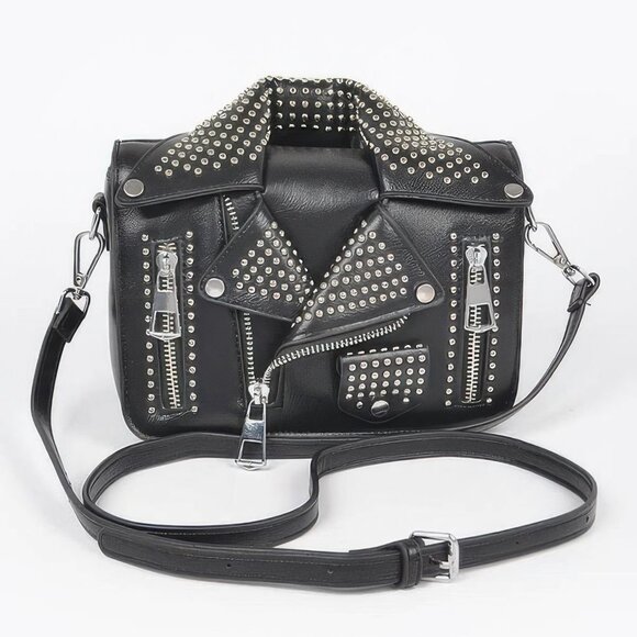 Faux Leather Metal Studded Jacket Clutch - Picture 1 of 7